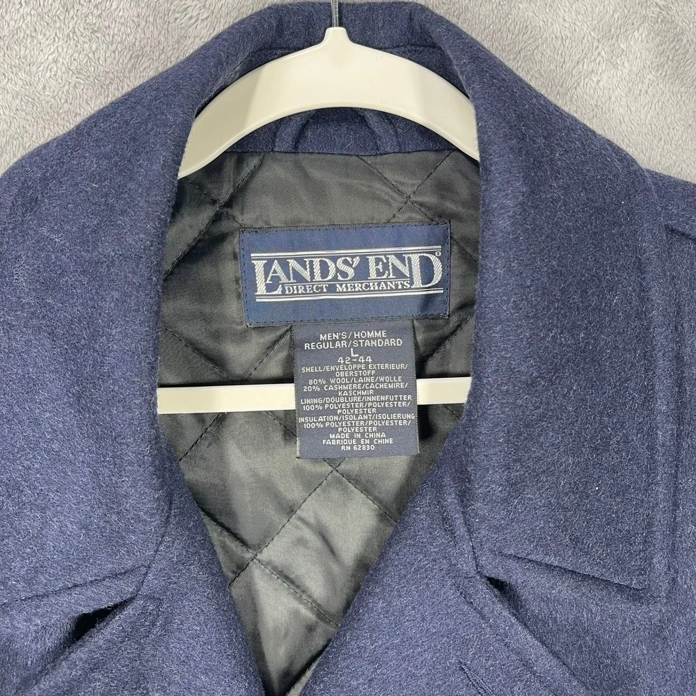Lands End Mens Large 42-44 Wool Cashmere Peacoat Navy Insulated Vintage